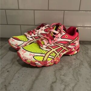 Asics Neon Yellow and Pink Women's Running Sneakers